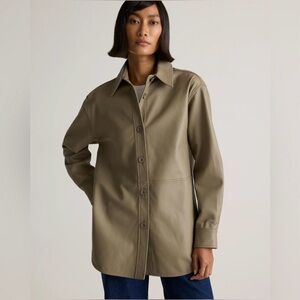 Quince 100% Leather Shirt Jacket in Mushroom size XS